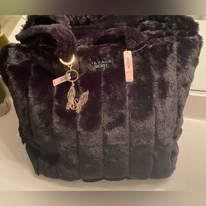 Victoria secret faux fur tote and keychain NEW